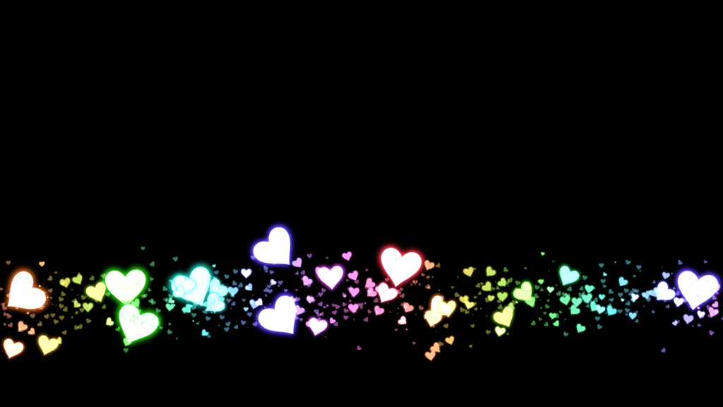 A Still Video Lower Third Consisting Of Various Neon Coloured Hearts On A Black Background